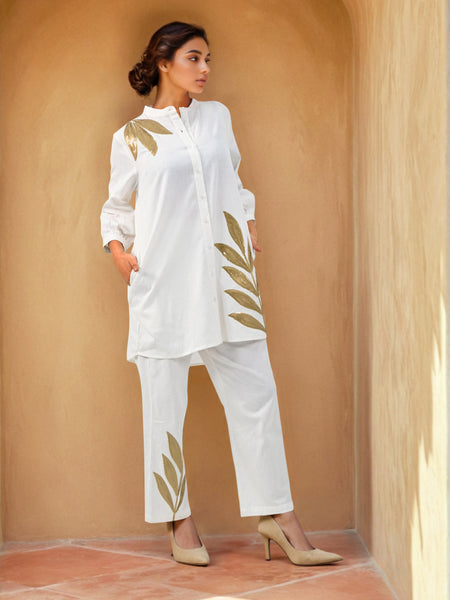 Golden Sequined Work White Co-ord Set Work