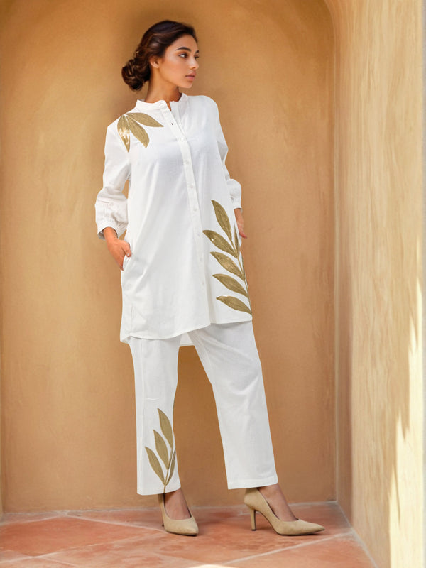 Golden Sequined Work White Co-ord Set Work