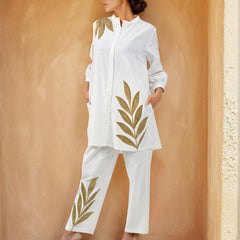 Golden Sequined Work White Co-ord Set Work