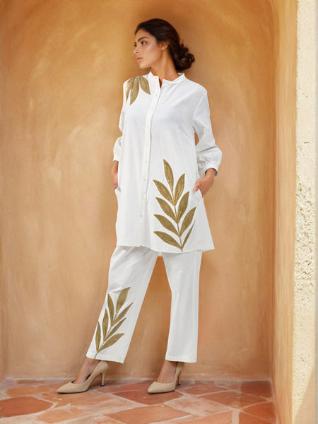 Golden Sequined Work White Co-ord Set Work