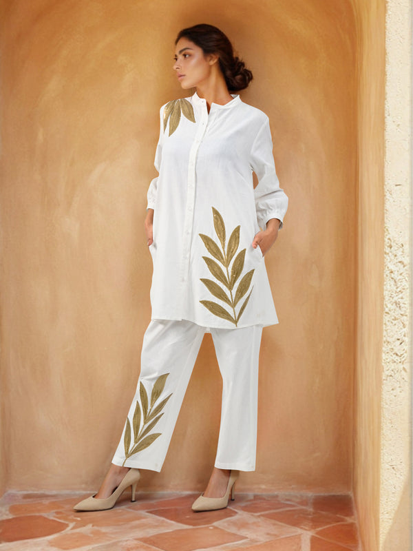 Golden Sequined Work White Co-ord Set Work