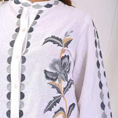 White Cotton Full Sleeves Embroidered Co-ord Set