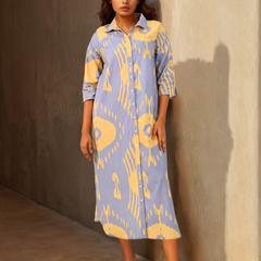 Lilac Printed Cotton Shirt Dress