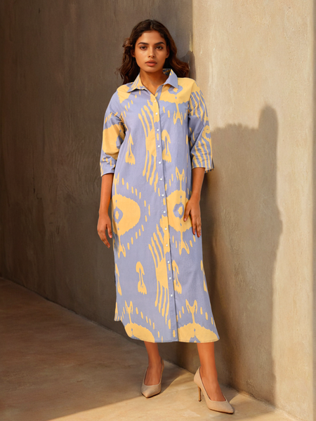 Lilac Printed Cotton Shirt Dress