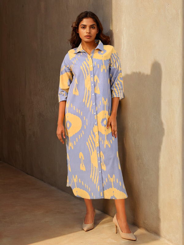 Lilac Printed Cotton Shirt Dress