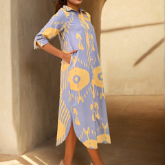 Lilac Printed Cotton Shirt Dress