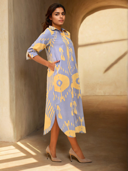 Lilac Printed Cotton Shirt Dress
