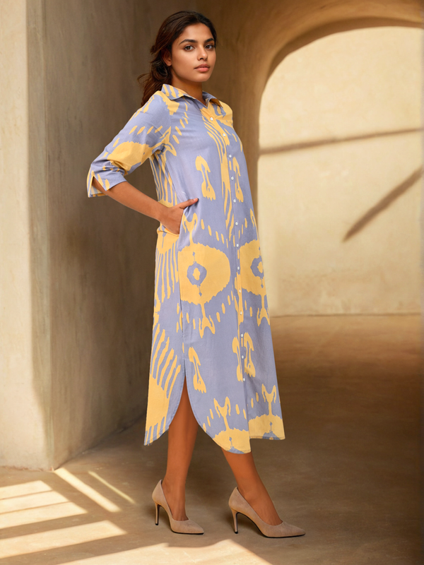 Lilac Printed Cotton Shirt Dress