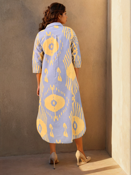 Lilac Printed Cotton Shirt Dress