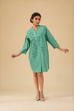 Chic Green Embroidered Cotton Mini Dress