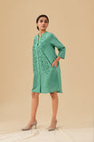 Chic Green Embroidered Cotton Mini Dress