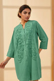 Chic Green Embroidered Cotton Mini Dress