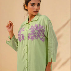 Pista Green Embroidered Shirt Dress