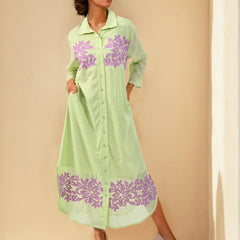 Pista Green Embroidered Shirt Dress