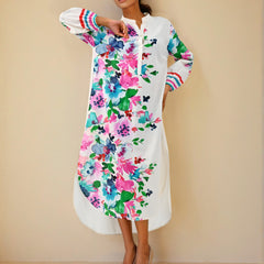 White Colorfull Print Kurta Dress