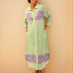 Pista Green Embroidered Shirt Dress