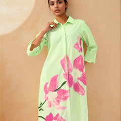 Cosmic Green Handpainted Shirt Cotton Dress