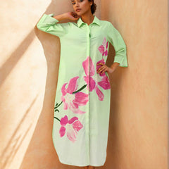 Cosmic Green Handpainted Shirt Cotton Dress