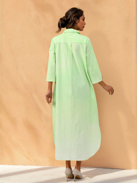 Cosmic Green Handpainted Shirt Cotton Dress