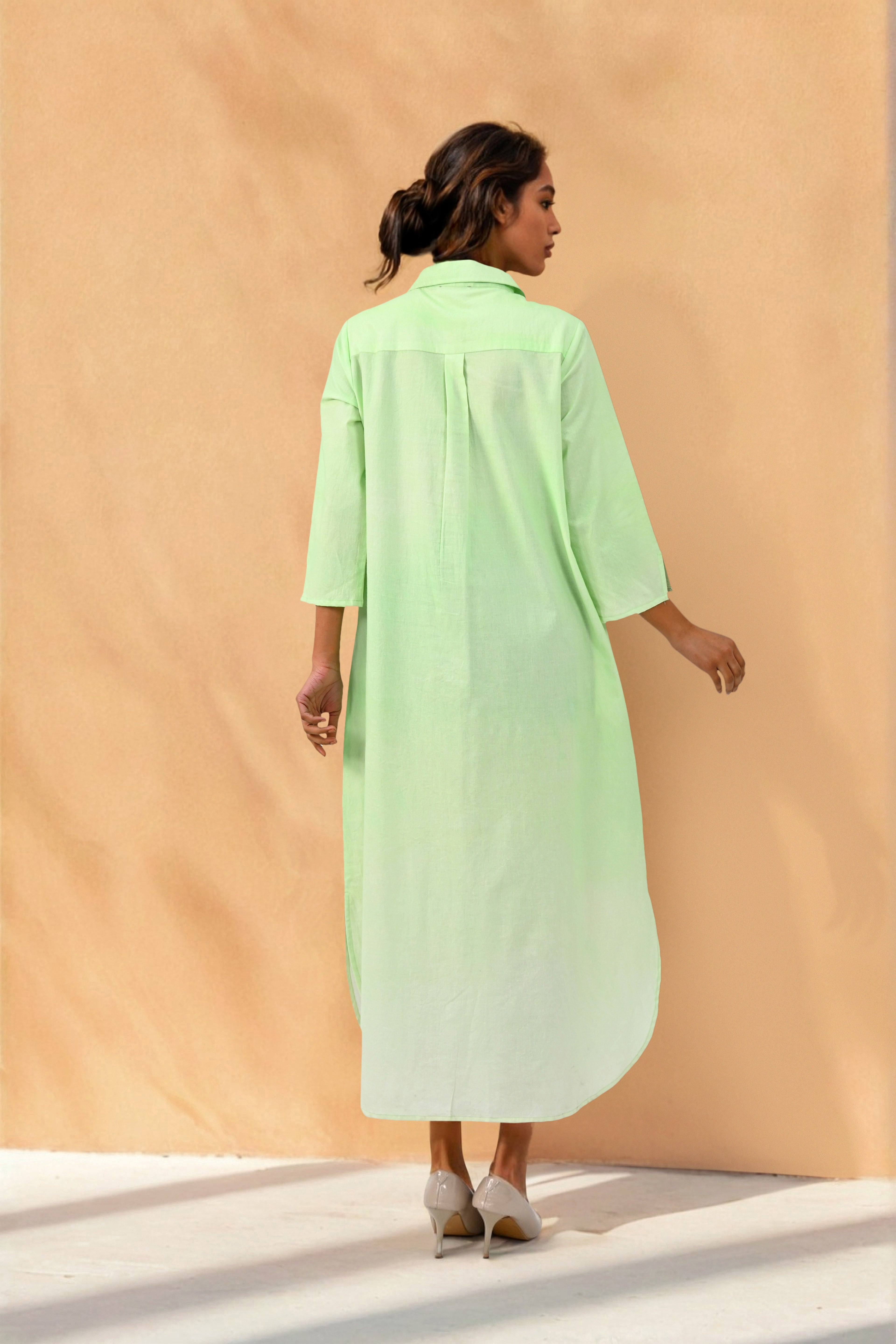 Cosmic Green Handpainted Shirt Cotton Dress