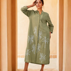 Olive Green Embroidered Shirt Dress