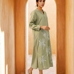 Olive Green Embroidered Shirt Dress