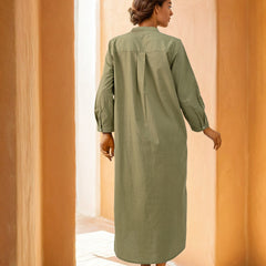 Olive Green Embroidered Shirt Dress