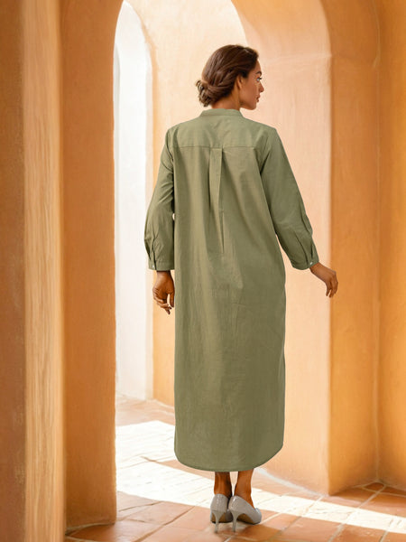 Olive Green Embroidered Shirt Dress