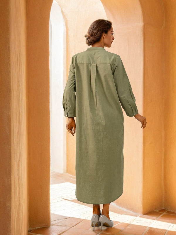 Olive Green Embroidered Shirt Dress