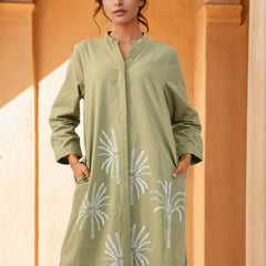Olive Green Embroidered Shirt Dress