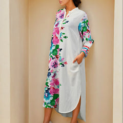 White Colorfull Print Kurta Dress