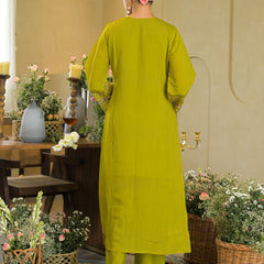 Pista Green Embroidered Mal Chandri Anarkali Suti Set with Cotton Printed Dupatta