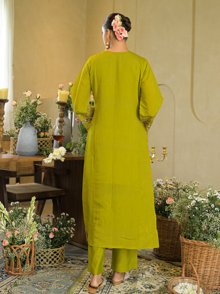 Pista Green Embroidered Mal Chandri Anarkali Suti Set with Cotton Printed Dupatta