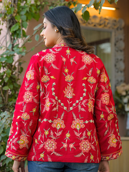 Elegant Red Embroidered Jacket
