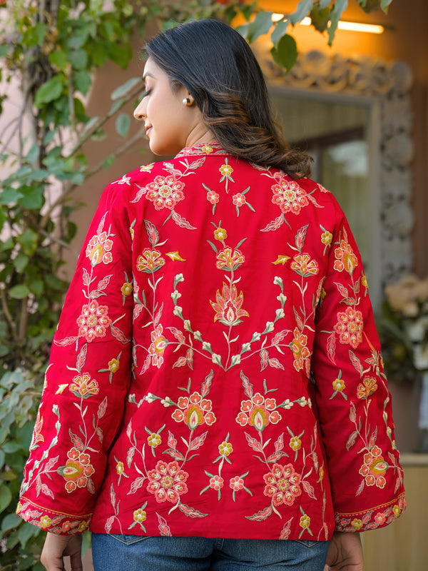 Elegant Red Embroidered Jacket