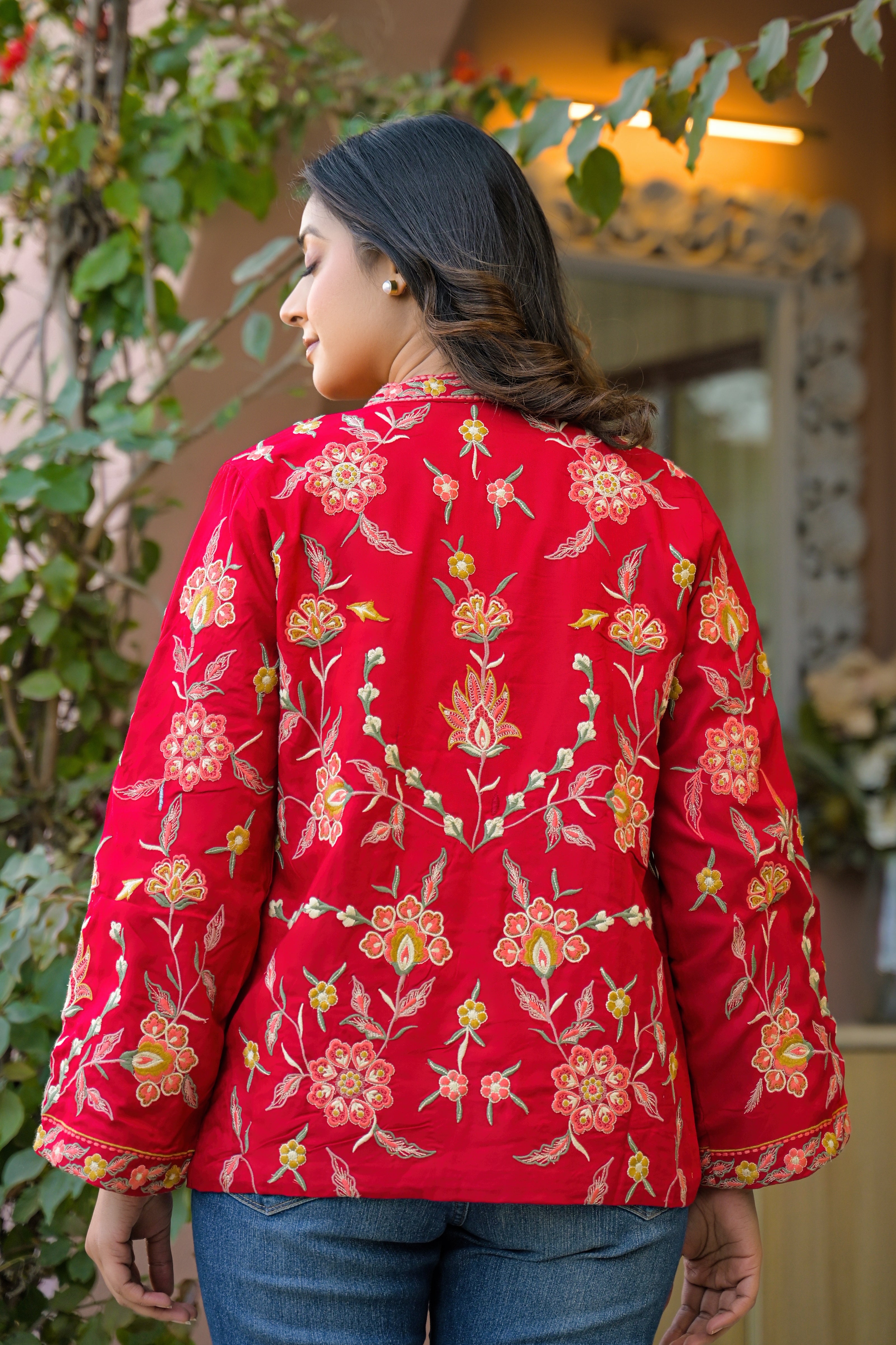 Elegant Red Embroidered Jacket