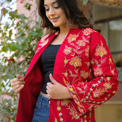Elegant Red Embroidered Jacket