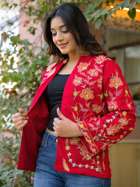 Elegant Red Embroidered Jacket