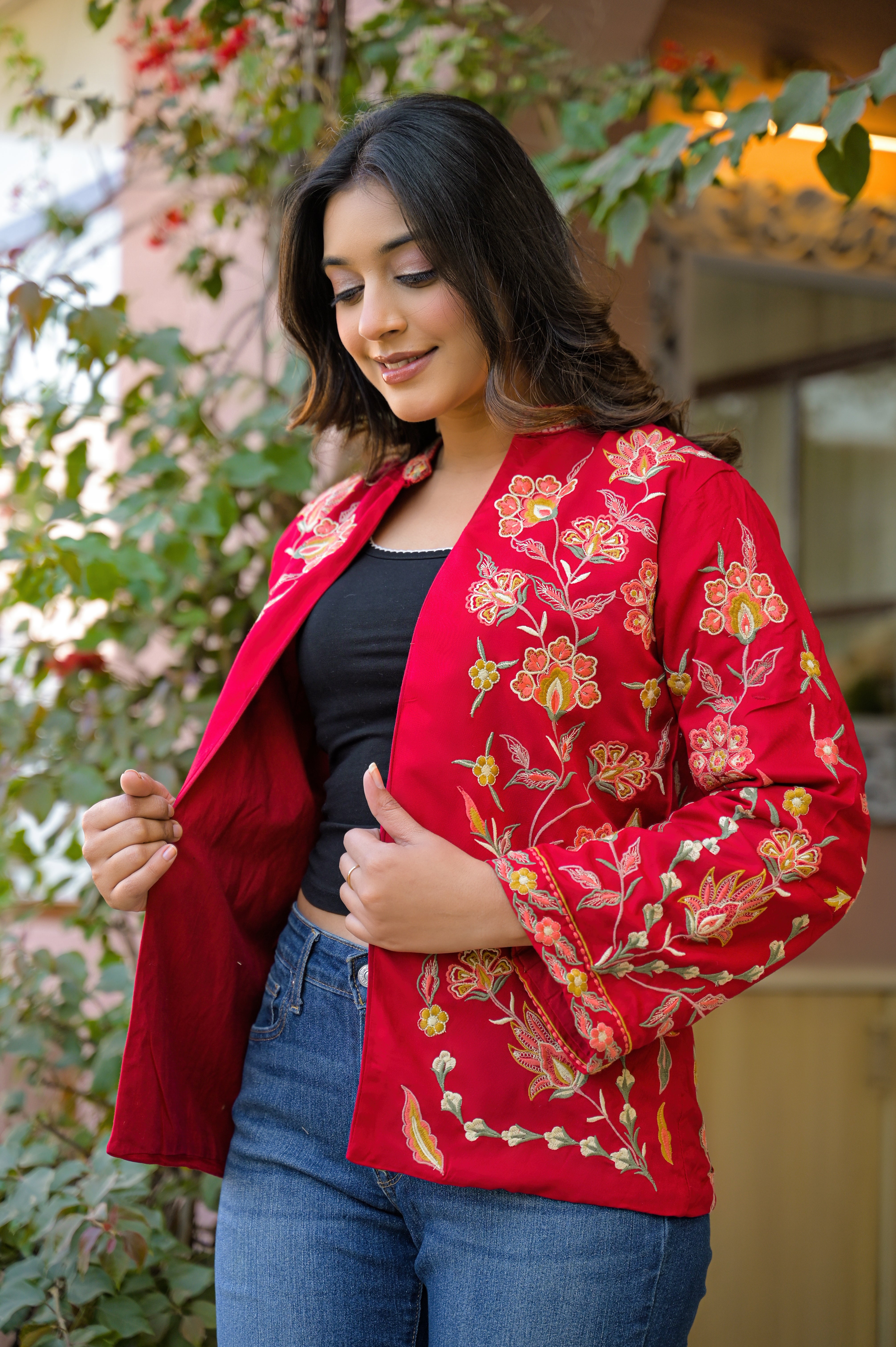 Elegant Red Embroidered Jacket