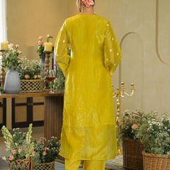 Yellow Anarkali Embroidered Suit Set