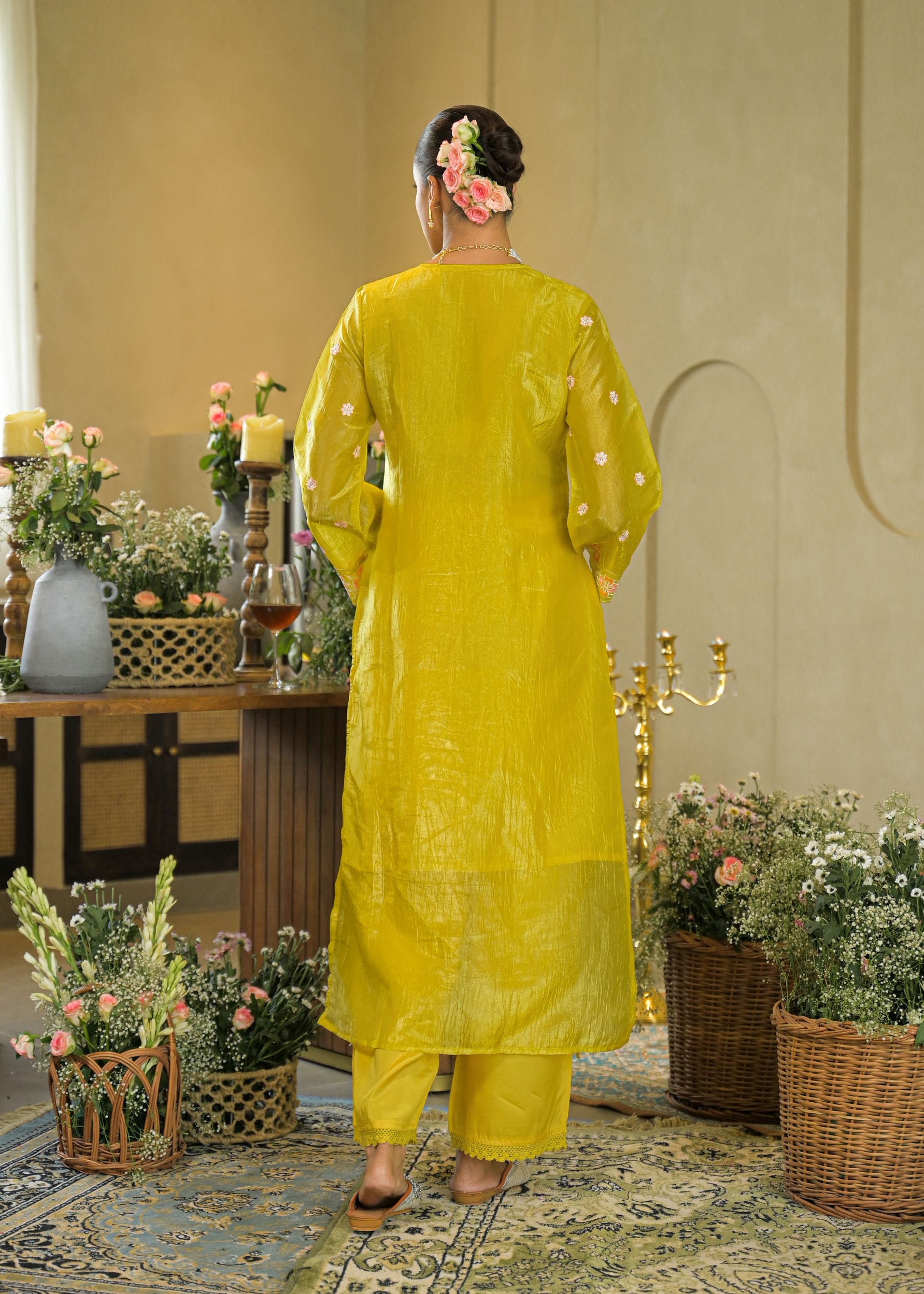 Yellow Anarkali Embroidered Suit Set