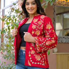 Elegant Red Embroidered Jacket