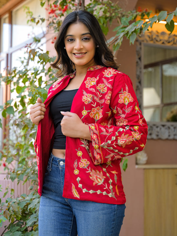 Elegant Red Embroidered Jacket