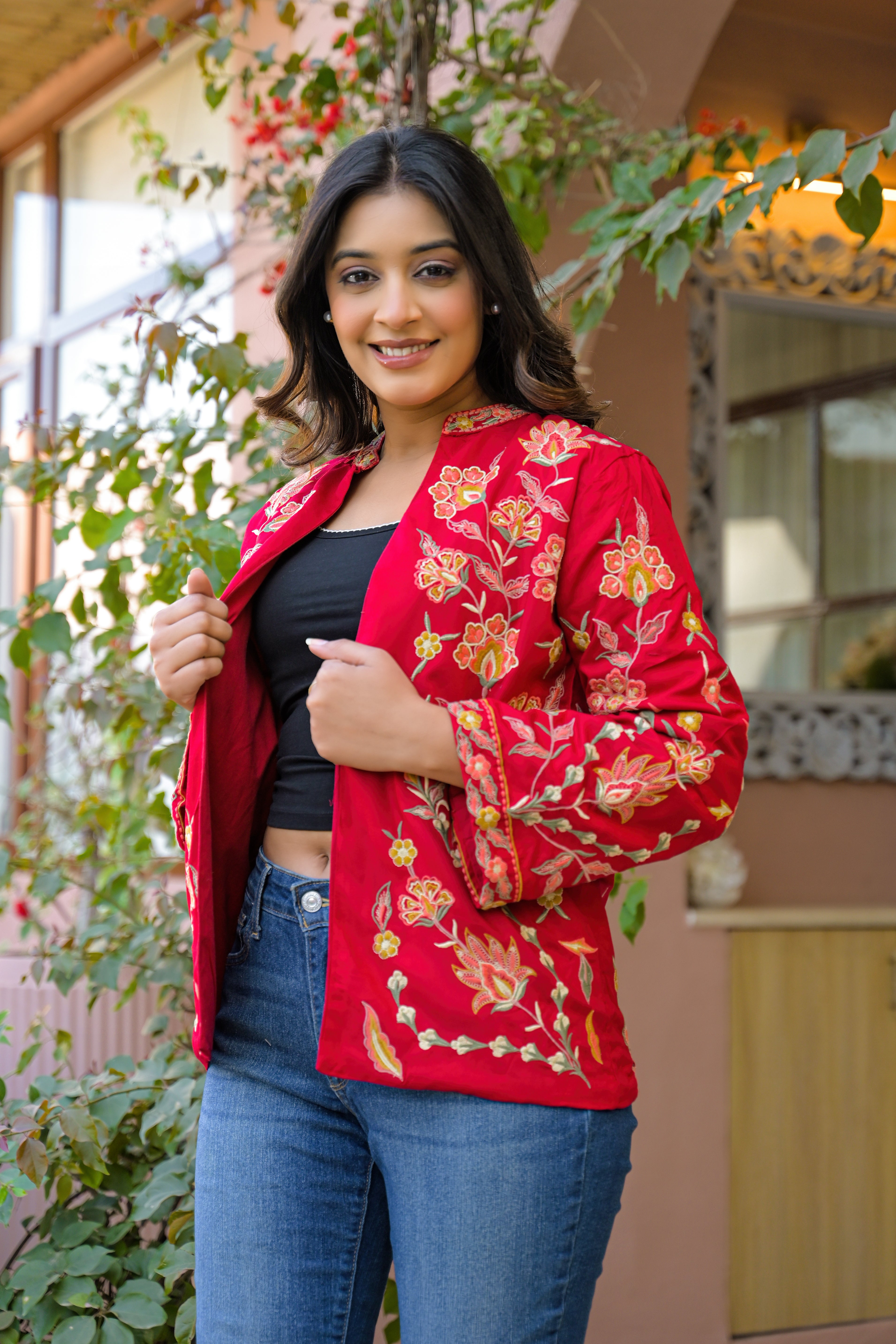 Elegant Red Embroidered Jacket