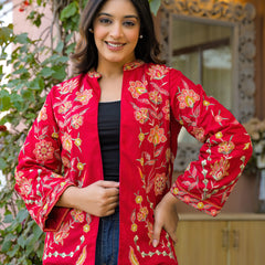 Elegant Red Embroidered Jacket