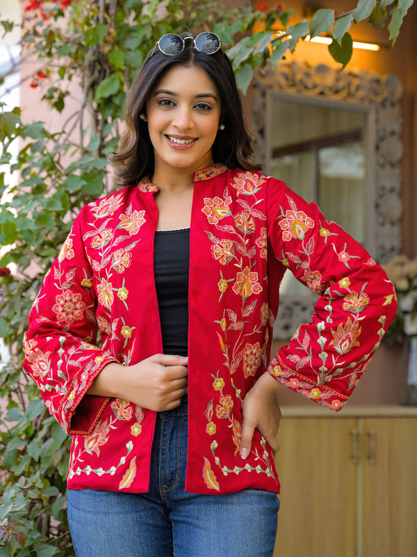 Elegant Red Embroidered Jacket