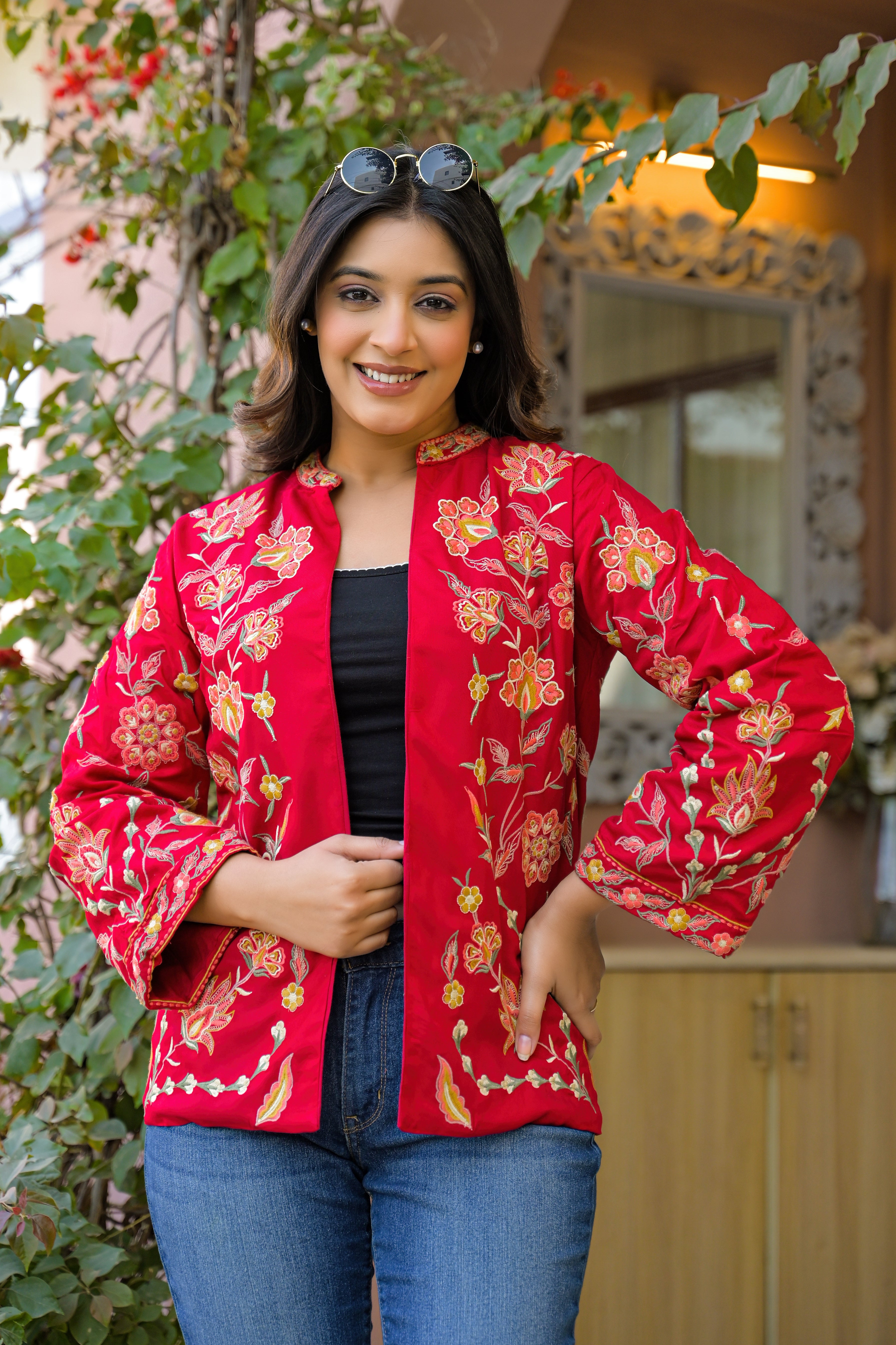 Elegant Red Embroidered Jacket