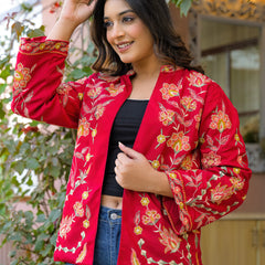 Elegant Red Embroidered Jacket