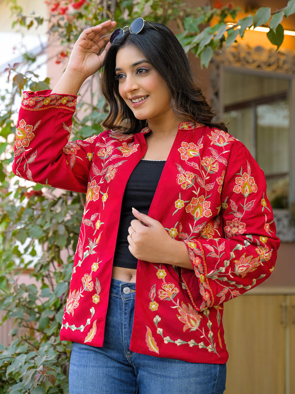 Elegant Red Embroidered Jacket