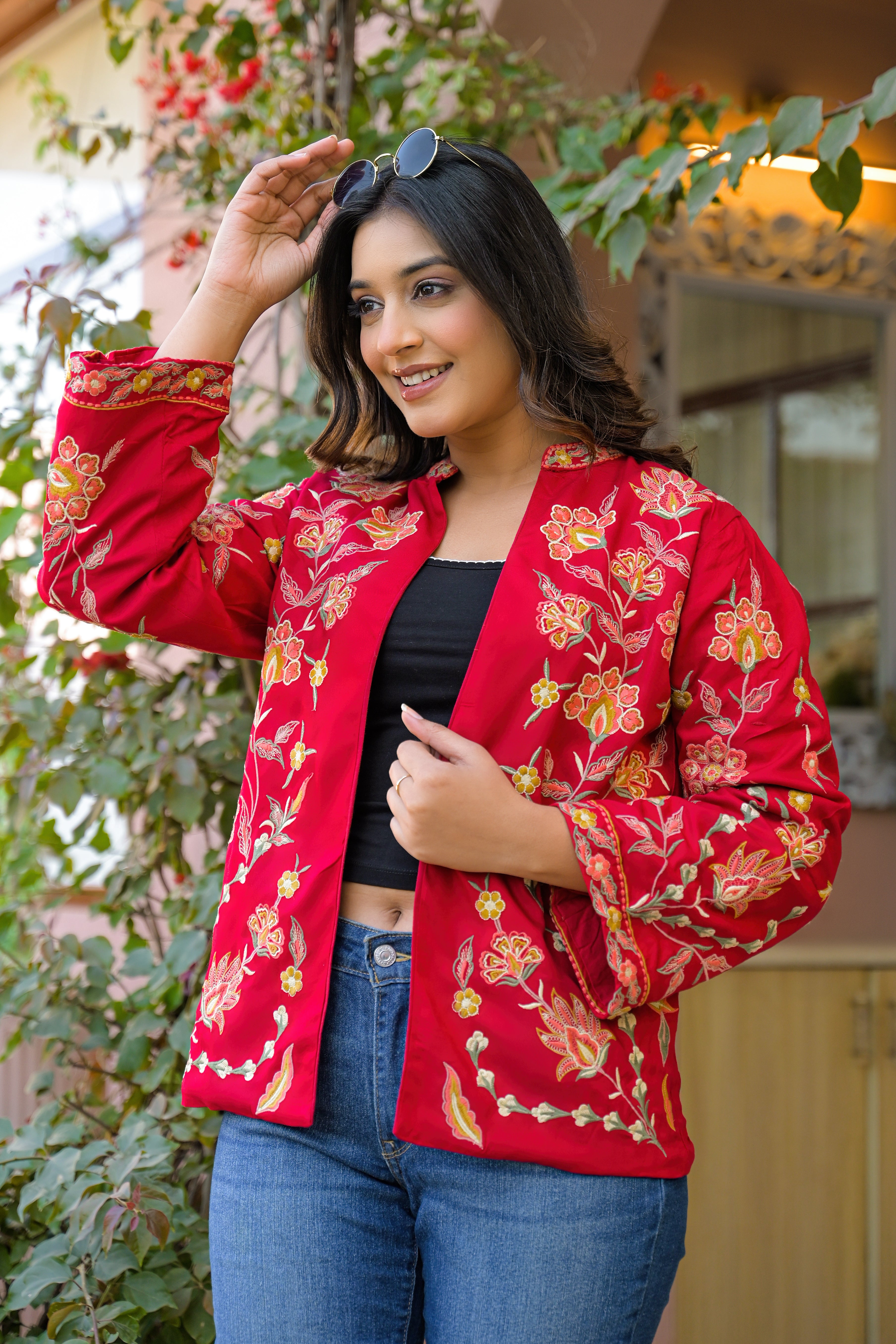 Elegant Red Embroidered Jacket